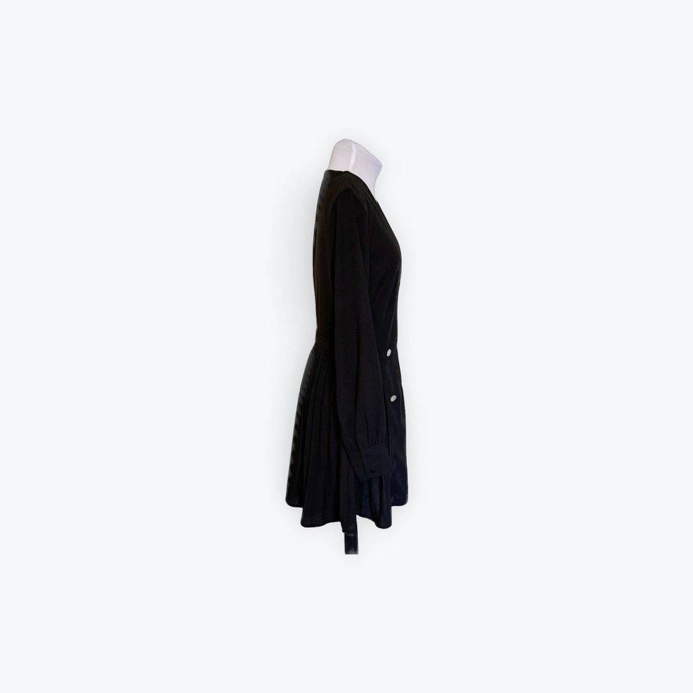 Missguided Black Double Breasted Pleated Mini Dress Long Sleeve V-Neck US 4 - Picture 4 of 12